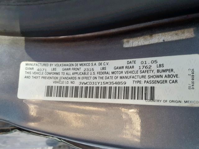 3VWCD31Y15M354859 - 2005 VOLKSWAGEN NEW BEETLE ნაცრისფერი ფოტო 10
