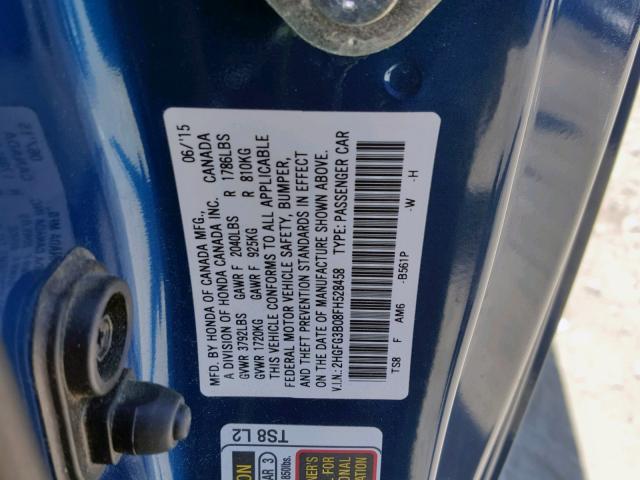 2HGFG3B08FH528458 - 2015 HONDA CIVIC EXL 蓝色 照片 10