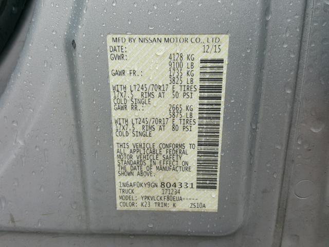 1N6AF0KY9GN804331 - 2016 NISSAN NV 2500 S SILVER photo 10