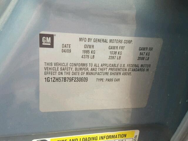 1G1ZH57B79F230609 - 2009 CHEVROLET MALIBU 1LT 灰色 照片 10