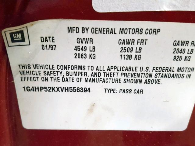 1G4HP52KXVH556394 - 1997 BUICK LESABRE CU BURGUNDY photo 10