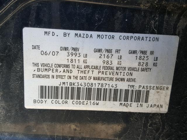 JM1BK343081787143 - 2008 MAZDA 3 HATCHBAC BLACK photo 10