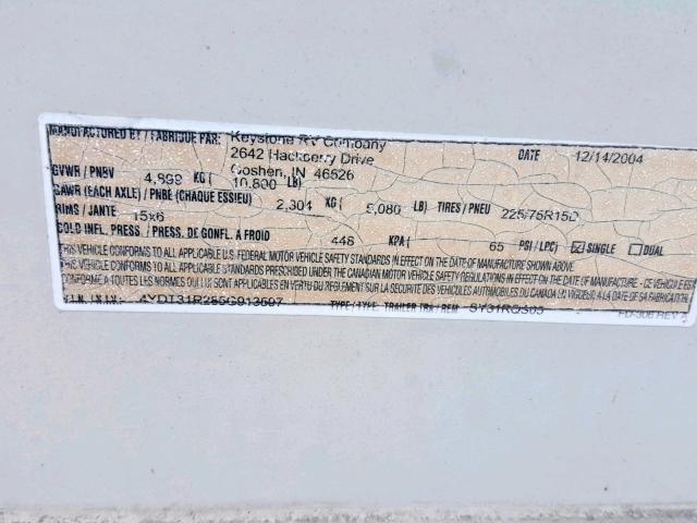 4YDT31R285G913597 - 2005 KEYSTONE OUTBACK WHITE photo 10