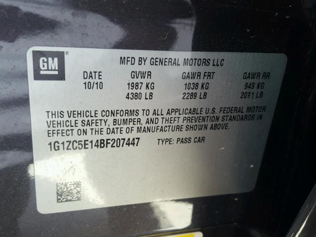 1G1ZC5E14BF207447 - 2011 CHEVROLET MALIBU 1LT GRAY photo 10