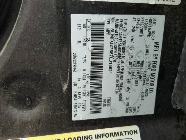 5LMFU27567LJ15621 - 2007 LINCOLN NAVIGATOR 黑色 照片 10