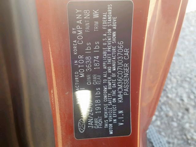 KMHCM36C07U037066 - 2007 HYUNDAI ACCENT GS ORANGE photo 10