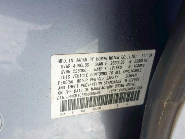 JH4KB16565C006451 - 2005 ACURA RL BLUE photo 10