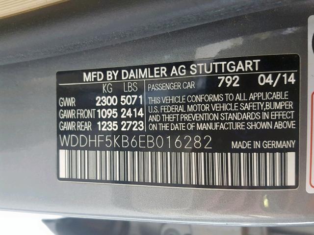 WDDHF5KB6EB016282 - 2014 MERCEDES-BENZ E 350 GRAY photo 10