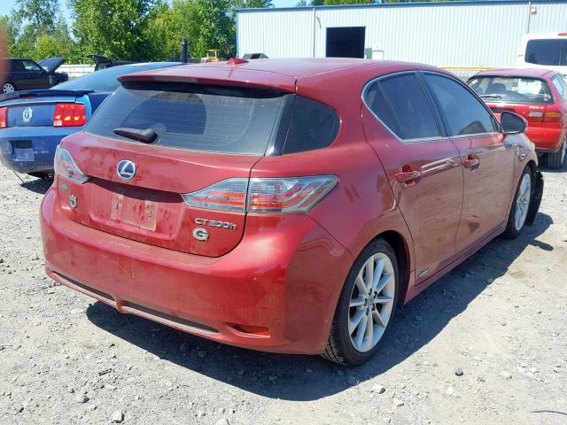 JTHKD5BH5B2012308 - 2011 LEXUS CT 200 MAROON photo 4