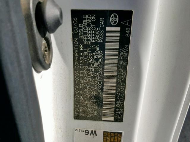 JTKDE177360128309 - 2006 TOYOTA SCION TC თეთრი ფოტო 10