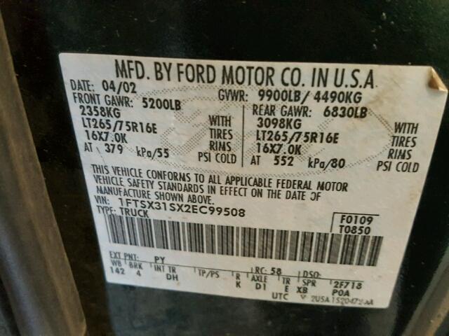 1FTSX31SX2EC99508 - 2002 FORD F350 SRW S GREEN photo 10