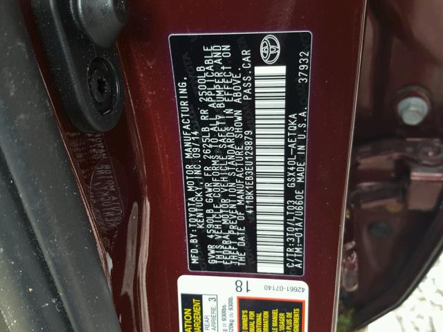 4T1BK1EB3EU129879 - 2014 TOYOTA AVALON BAS BURGUNDY photo 10