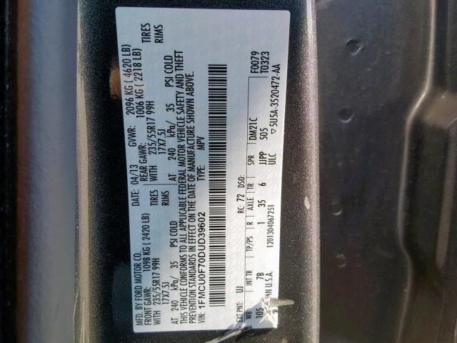 1FMCU0F70DUD39602 - 2013 FORD ESCAPE S GRAY photo 10