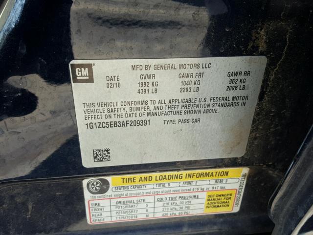 1G1ZC5EB3AF209391 - 2010 CHEVROLET MALIBU 1LT BLUE photo 10