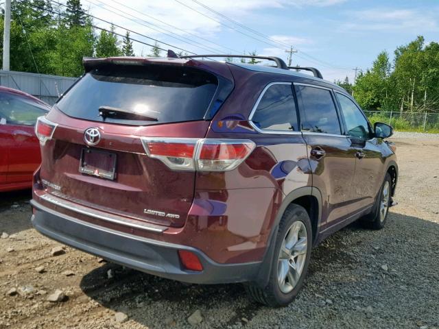 5TDDKRFH2GS247671 - 2016 TOYOTA HIGHLANDER BURGUNDY photo 4