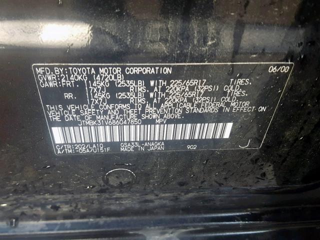 JTMBK31V686047850 - 2008 TOYOTA RAV4 LIMIT BLACK photo 10