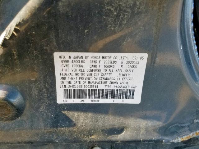 JH4CL96815C035544 - 2005 ACURA TSX BLACK photo 10