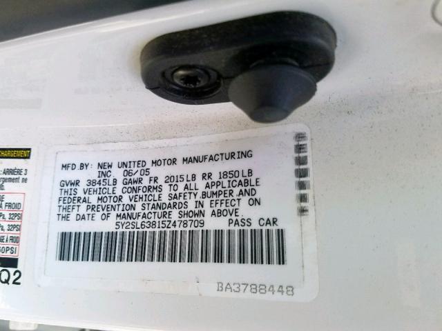 5Y2SL63815Z478709 - 2005 PONTIAC VIBE WHITE photo 10