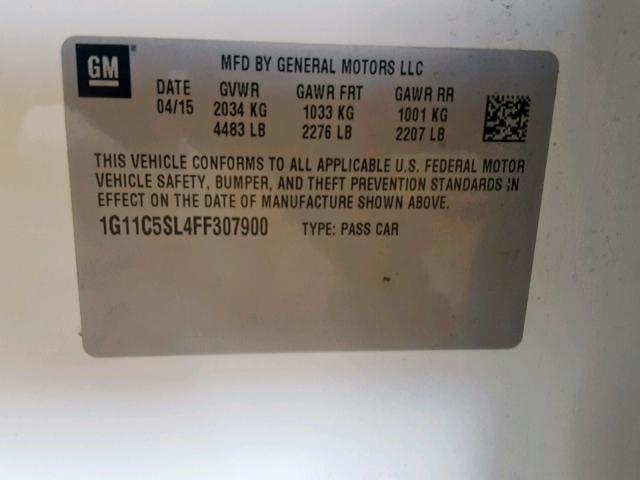 1G11C5SL4FF307900 - 2015 CHEVROLET MALIBU 1LT 白色 照片 10