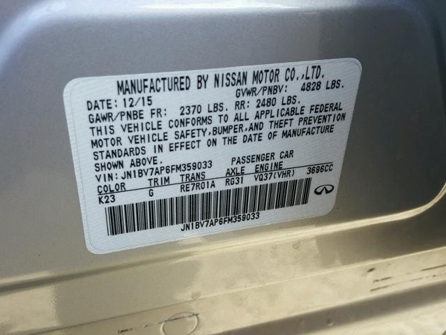 JN1BV7AP6FM359033 - 2015 INFINITI Q50 BASE SILVER photo 10