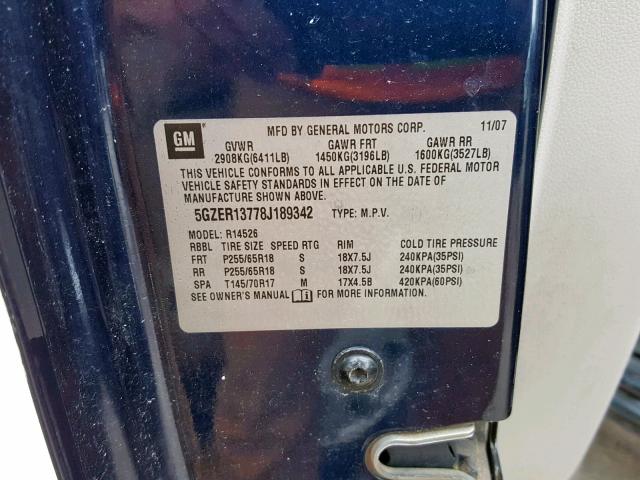 5GZER13778J189342 - 2008 SATURN OUTLOOK XE BLUE photo 10