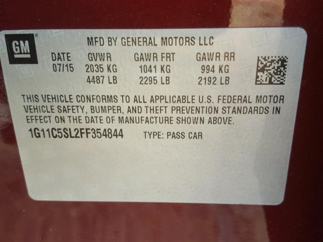 1G11C5SL2FF354844 - 2015 CHEVROLET MALIBU 1LT MAROON photo 10