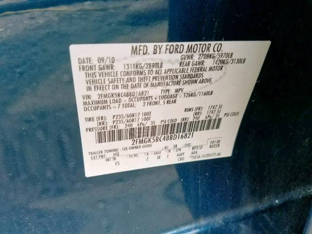 2FMGK5BC4BBD16821 - 2011 FORD FLEX SE TEAL photo 10