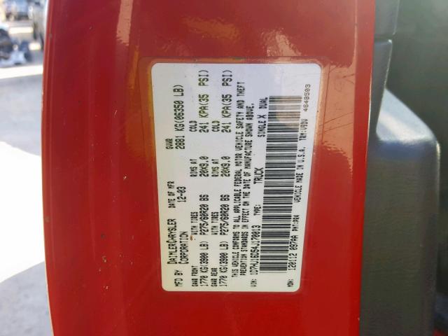 1D7HU16D54J170013 - 2004 DODGE RAM 1500 S RED photo 10