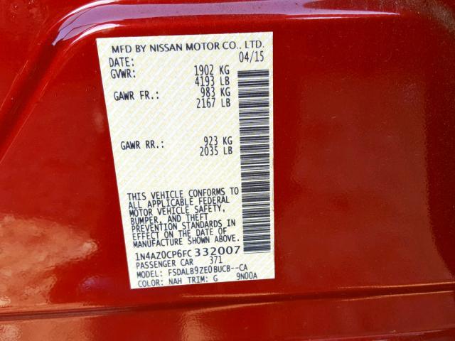 1N4AZ0CP6FC332007 - 2015 NISSAN LEAF S RED photo 10