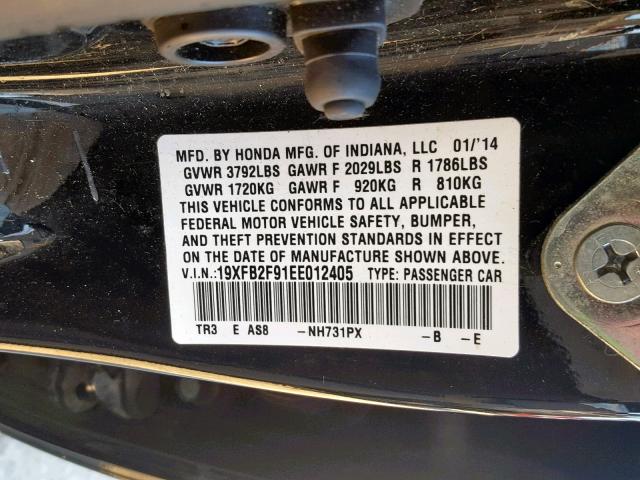 19XFB2F91EE012405 - 2014 HONDA CIVIC EXL 黑色 照片 10