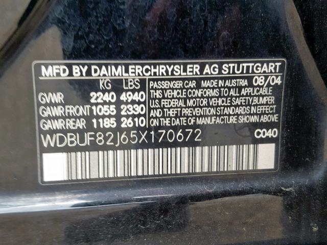 WDBUF82J65X170672 - 2005 MERCEDES-BENZ E 320 4MAT BLACK photo 10