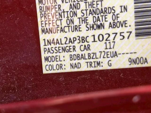 1N4AL2AP3BC102757 - 2011 NISSAN ALTIMA BURGUNDY photo 10