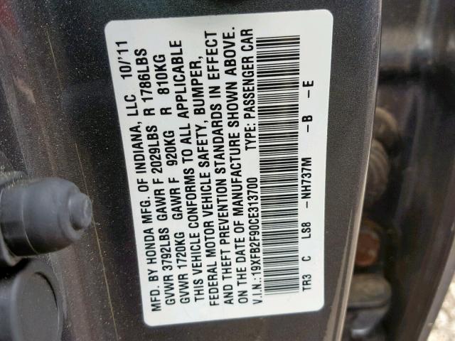 19XFB2F90CE313700 - 2012 HONDA CIVIC EXL 灰色 照片 10