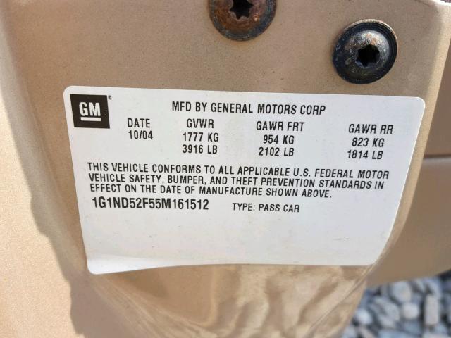 1G1ND52F55M161512 - 2005 CHEVROLET CLASSIC GOLD photo 10