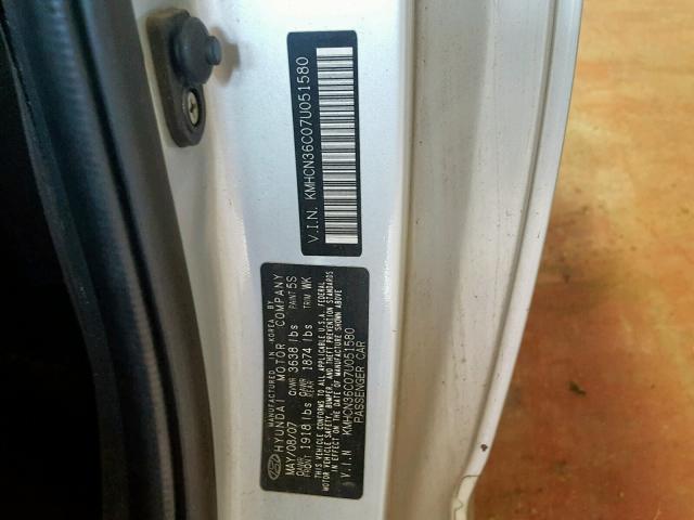 KMHCN36C07U051580 - 2007 HYUNDAI ACCENT SE SILVER photo 10