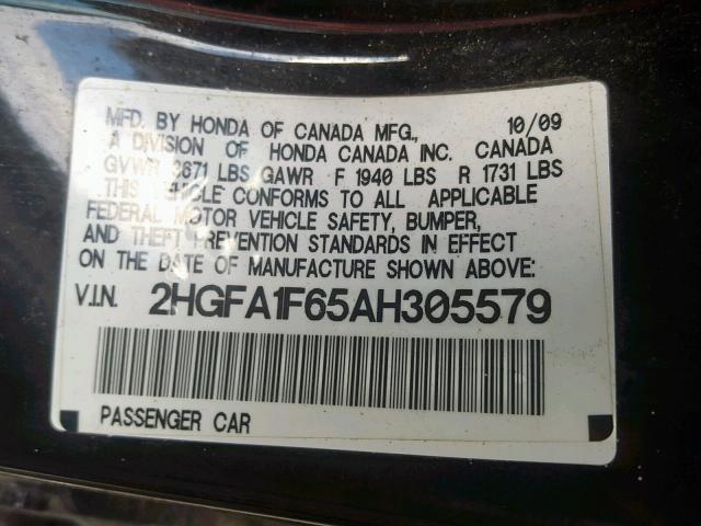 2HGFA1F65AH305579 - 2010 HONDA CIVIC LX-S Qara foto 10