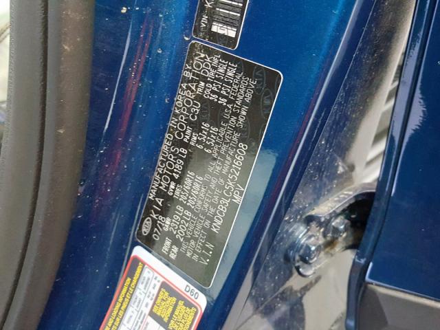 KNDCB3LC5K5216608 - 2019 KIA NIRO FE BLUE photo 10