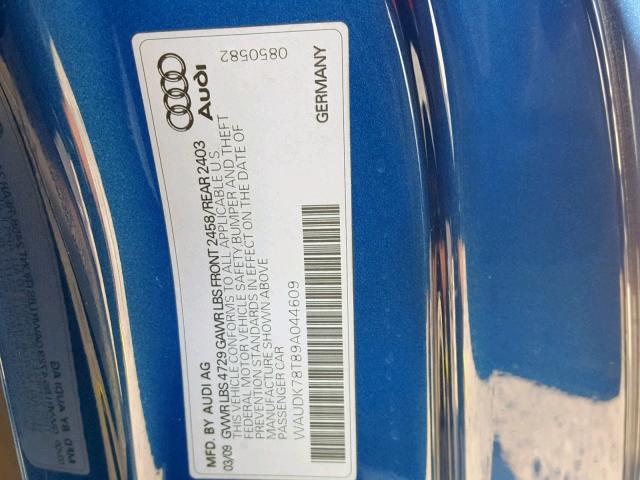 WAUDK78T89A044609 - 2009 AUDI A5 QUATTRO BLUE photo 10