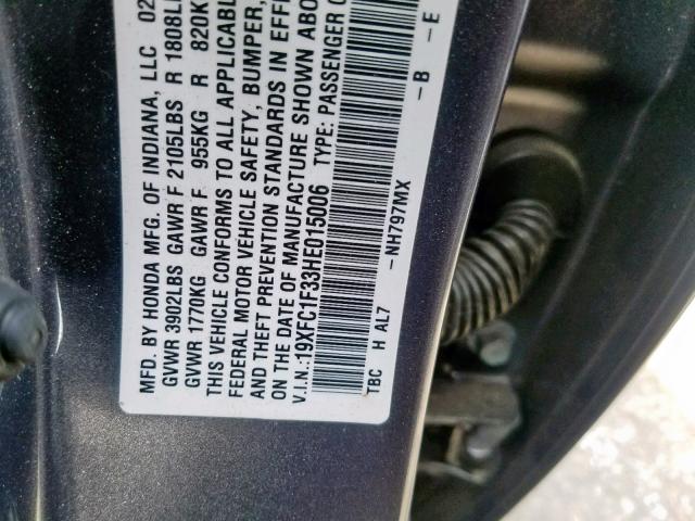 19XFC1F33HE015006 - 2017 HONDA CIVIC EX GRAY photo 10