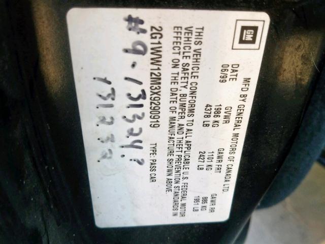 2G1WW12M3X9290919 - 1999 CHEVROLET MONTE CARL 黑色 照片 10