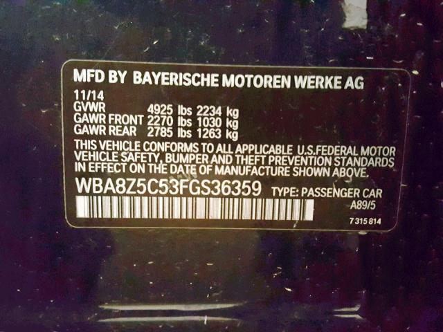 WBA8Z5C53FGS36359 - 2015 BMW 328 XIGT BLUE photo 10