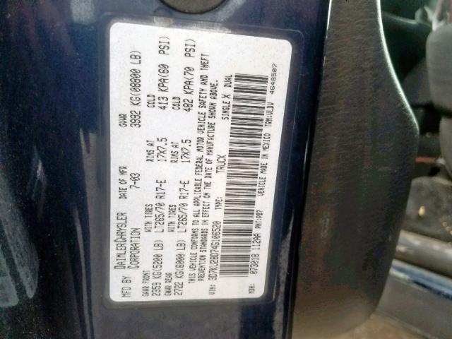 3D7KU28D74G106520 - 2004 DODGE RAM 2500 S ლურჯი ფოტო 10