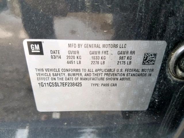 1G11C5SL7EF238425 - 2014 CHEVROLET MALIBU 1LT BLACK photo 10