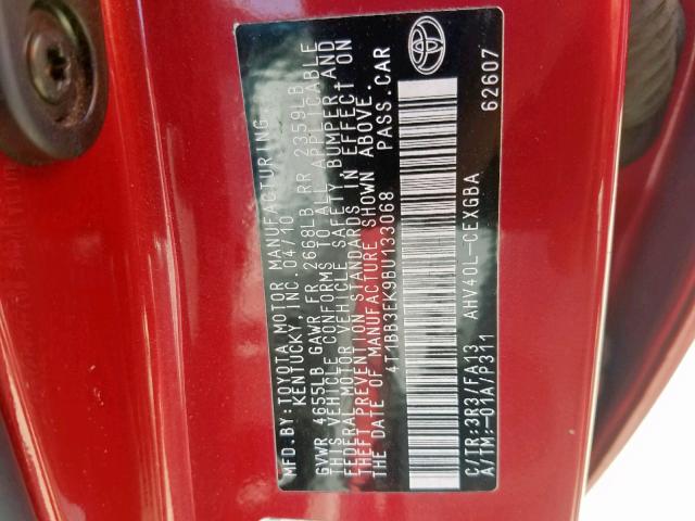 4T1BB3EK9BU133068 - 2011 TOYOTA CAMRY HYBR RED photo 10