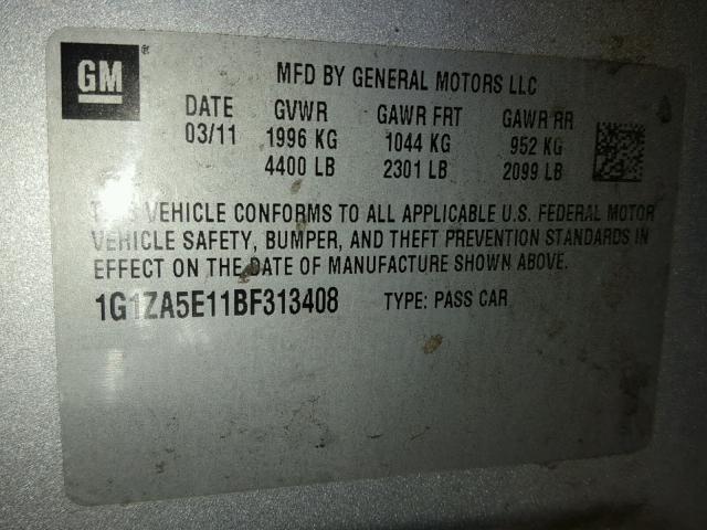 1G1ZA5E11BF313408 - 2011 CHEVROLET MALIBU LS 银色 照片 10