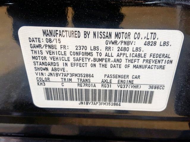 JN1BV7AP3FM352864 - 2015 INFINITI Q50 BASE BLACK photo 10