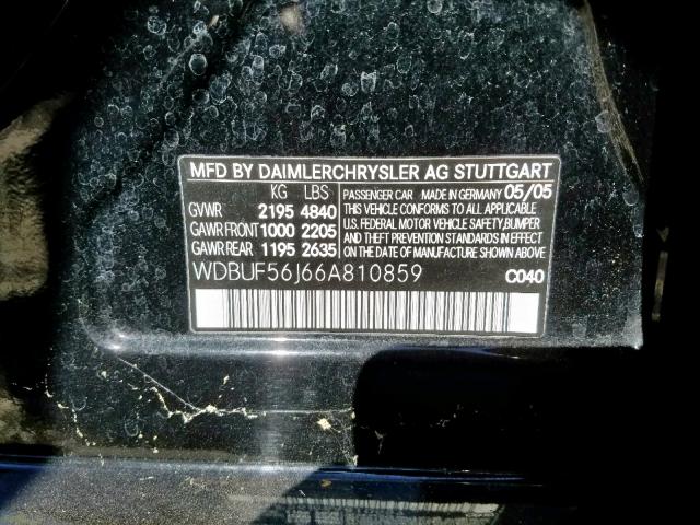 WDBUF56J66A810859 - 2006 MERCEDES-BENZ E 350 BLACK photo 10