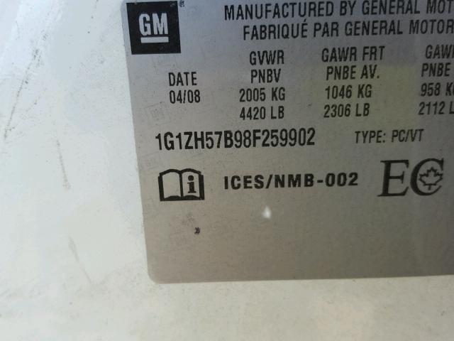 1G1ZH57B98F259902 - 2008 CHEVROLET MALIBU 1LT თეთრი ფოტო 10