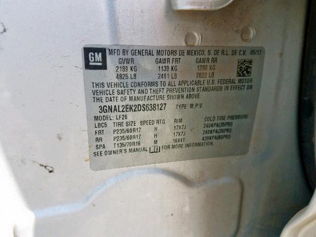 3GNAL2EK2DS638127 - 2013 CHEVROLET CAPTIVA LS 银色 照片 10