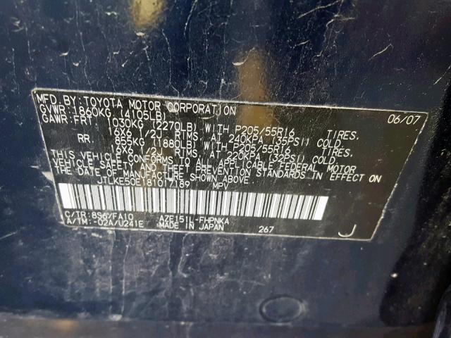 JTLKE50E181017189 - 2008 TOYOTA SCION XB 蓝色 照片 10